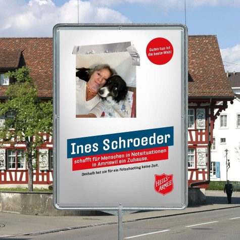 Wahlplakat von Ines Schröder, Heilsarmee.